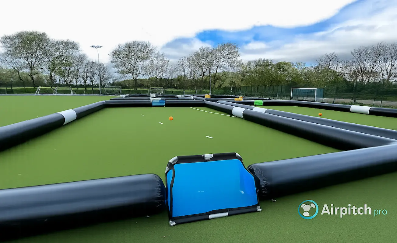 Real AirPitchPro inflatable football pitch installed on outdoor turf