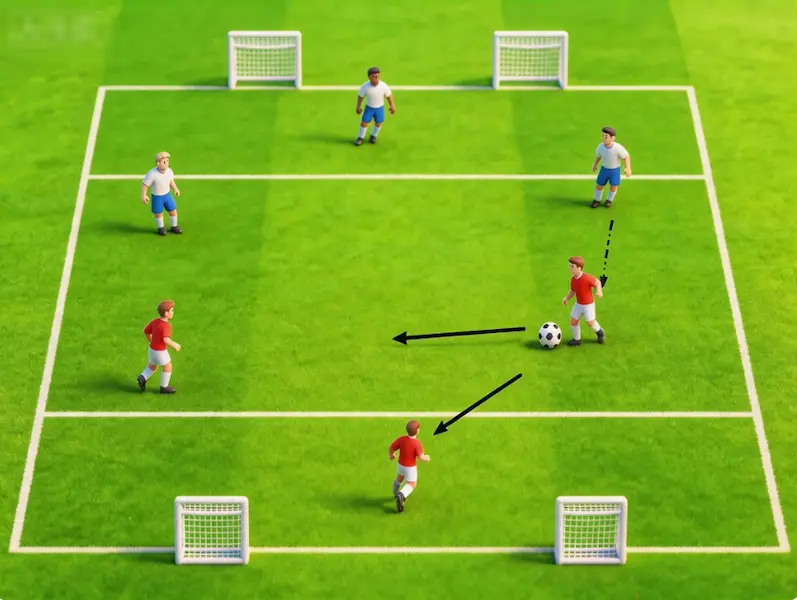 FUNino layout — 4 goals, small field division, 3v3 format